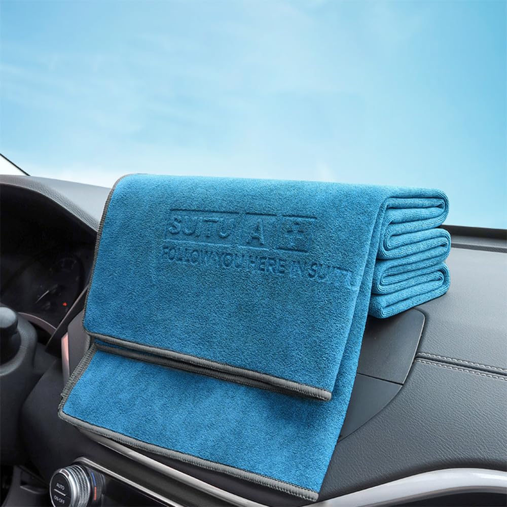 SANRON.TEC 【2枚セット】 洗車タオル マイクロファイバークロス 超吸水 大判 S~XLサイズ 洗車グッズ 洗車用品 洗車クロス フチなし 傷防止 プロ仕様 大判 両面 グレー ドライングタオル 拭き上げ 拭き取り 二重構造 厚手 吸水 タオル ギフト (S(43cm*43cm)*2)