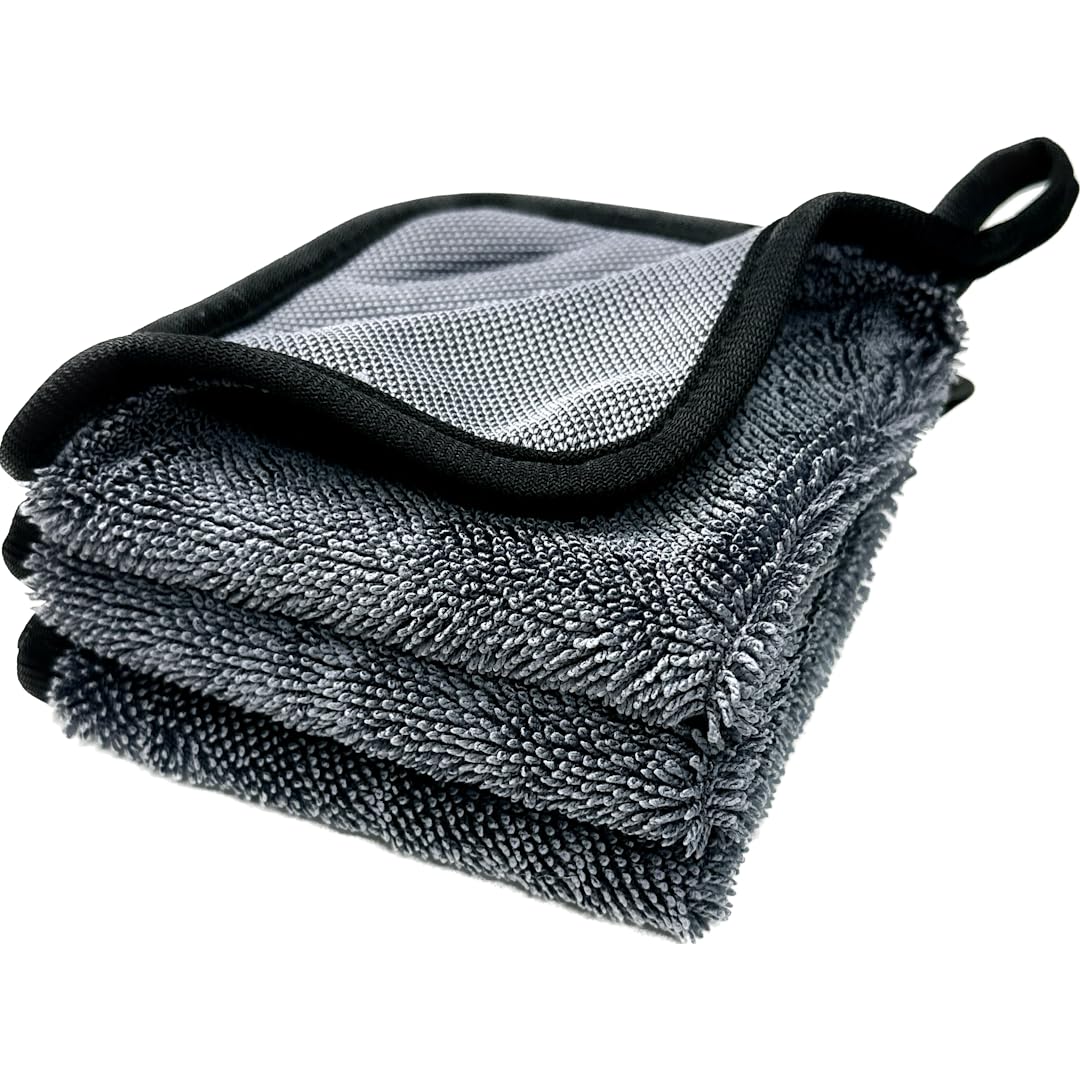 TARO WORKS 洗車 タオル 超吸水 ドライヤー マイクロファイバークロス 拭き上げ 600GSM 厚手グレー 25x25cm 小判3枚